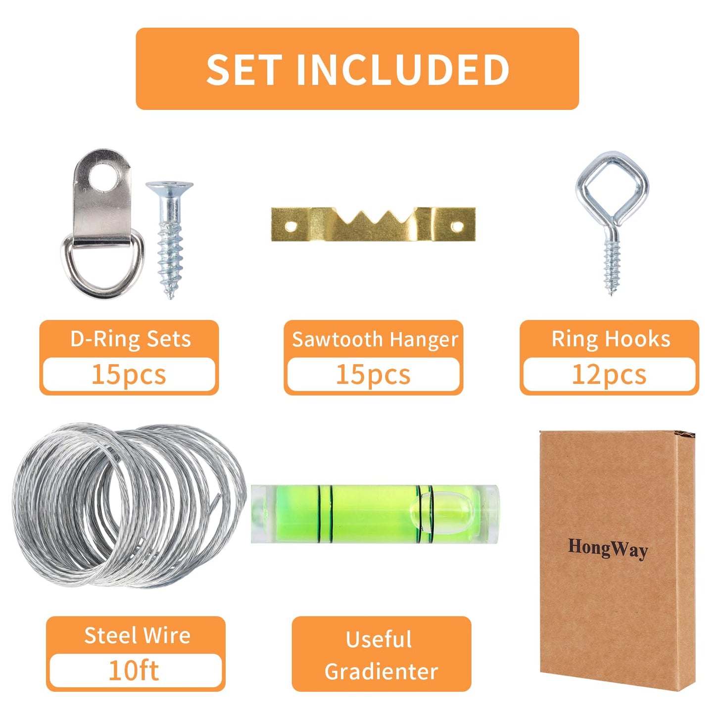 276pcs Picture Hanging Kit, Picture Hangers, Heavy Duty Frame Hooks Assortmentwith Nails, Hanging Wire, Screw Eyes, D Ring and Sawtooth Hardware for Frames Mounting