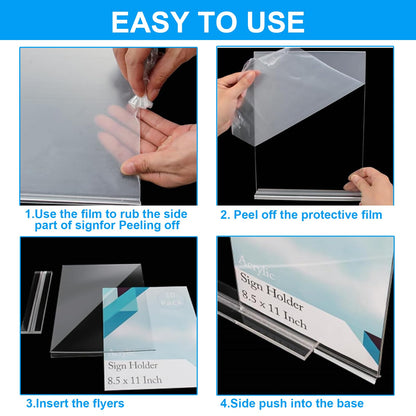 10 Pack Acrylic Sign Holder 4x6, Double-Sided Stand up Table Top Sign Holders, Clear Acrylic Picture Frame Paper Holder Display Stand for Office Business Store Wedding Party