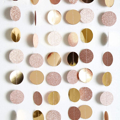 Champagne Gold Birthday Decorations Glitter Dot Garland Circle Streamers Banner Backdrop Baby Showers Bridal Showers Christmas New Year Eve Anniversaries Graduations Holiday Parties Decor