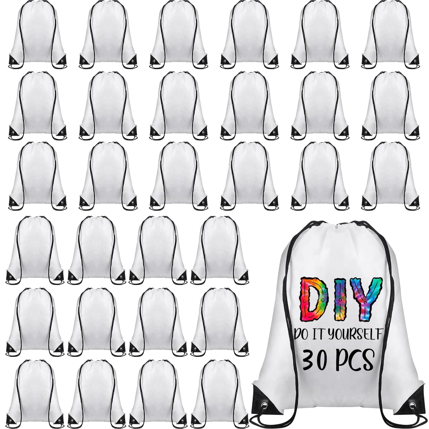 30 Pcs Blank Sublimation Drawstring Bags Drawstring Backpack Bulk Heat Press Reusable Polyester Sublimation Bags Cinch Sackpack for Gym Sport DIY Craft, White