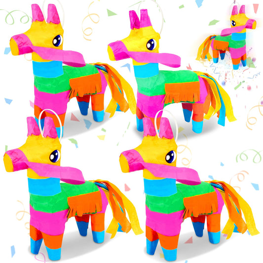 4 Pack Pinatas 5.5"x7.5" Mexican Mini Donkey Pinata Rainbow Color for Fiesta Party Decorations Mexican Theme Party Decorations Fun Taco Birthday Party Supplies Table Centerpiece Decor