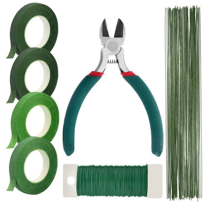 Floral Tape and Floral Wire Arrangement Tools Kit with Wire Cutter 26 Gauge Stem Wire and 22 Gauge Paddle Wire for Bouquet Stem Wrap Florist