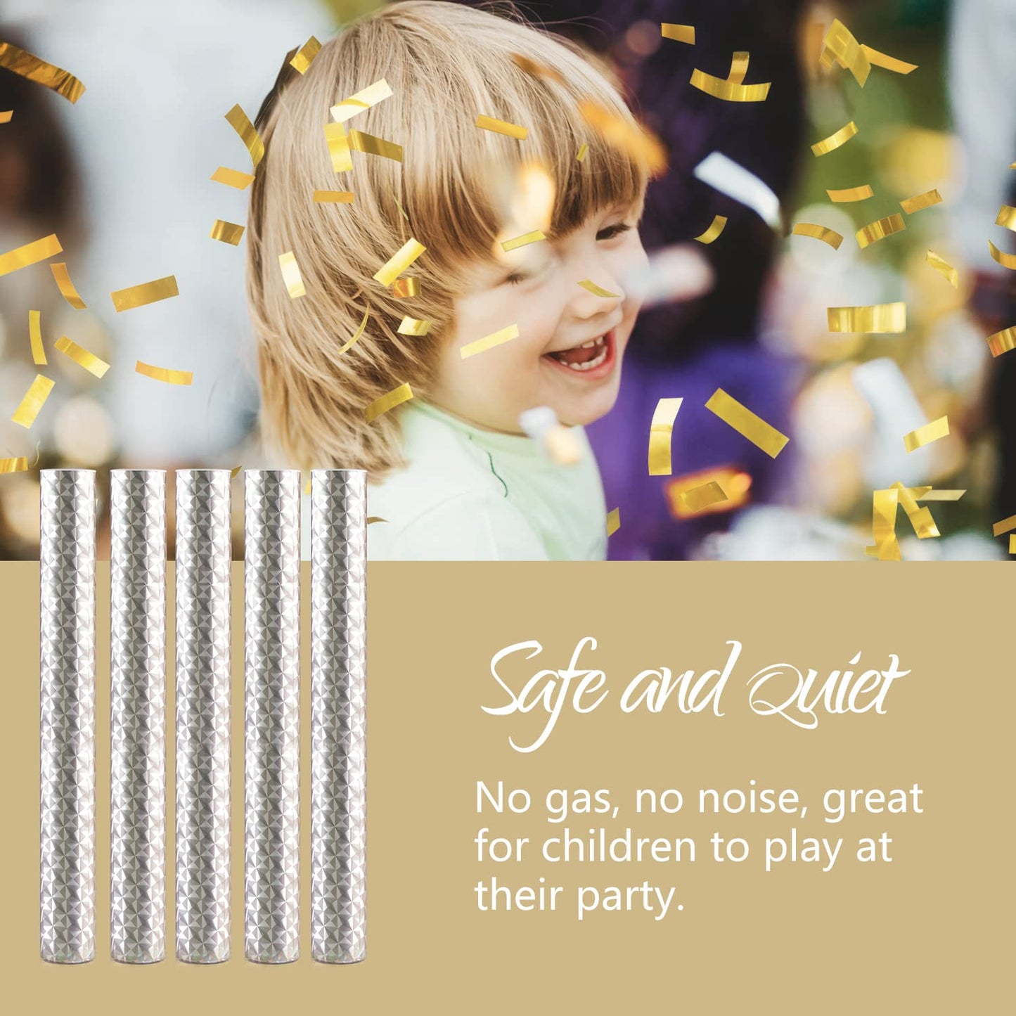 8Pack Gold Metallic Confetti Sticks, Confetti Flick Flutter Shoots Popper for Graduation, Birthday Party, Wedding, Anniversary Parties Supplies, Square, 7.8inch