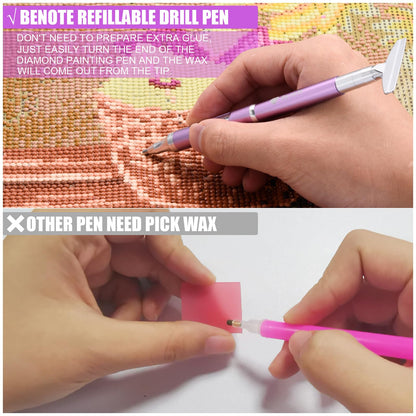 Diamond Art Painting Pen Refillable Wax, Diamond Paint Accessories Refillable Wax Pen Self-Stick Drill Pens with Metal Correction Plate for Art DIY Craft - B18