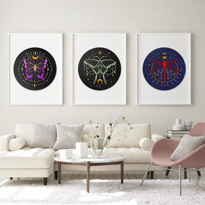 3 Set Tarot Embroidery Kits for Beginners with Moon Butterfly Dragonfly and Moth Pattern,Adults Starter Cross Stitch Kit DIY Needlepoint