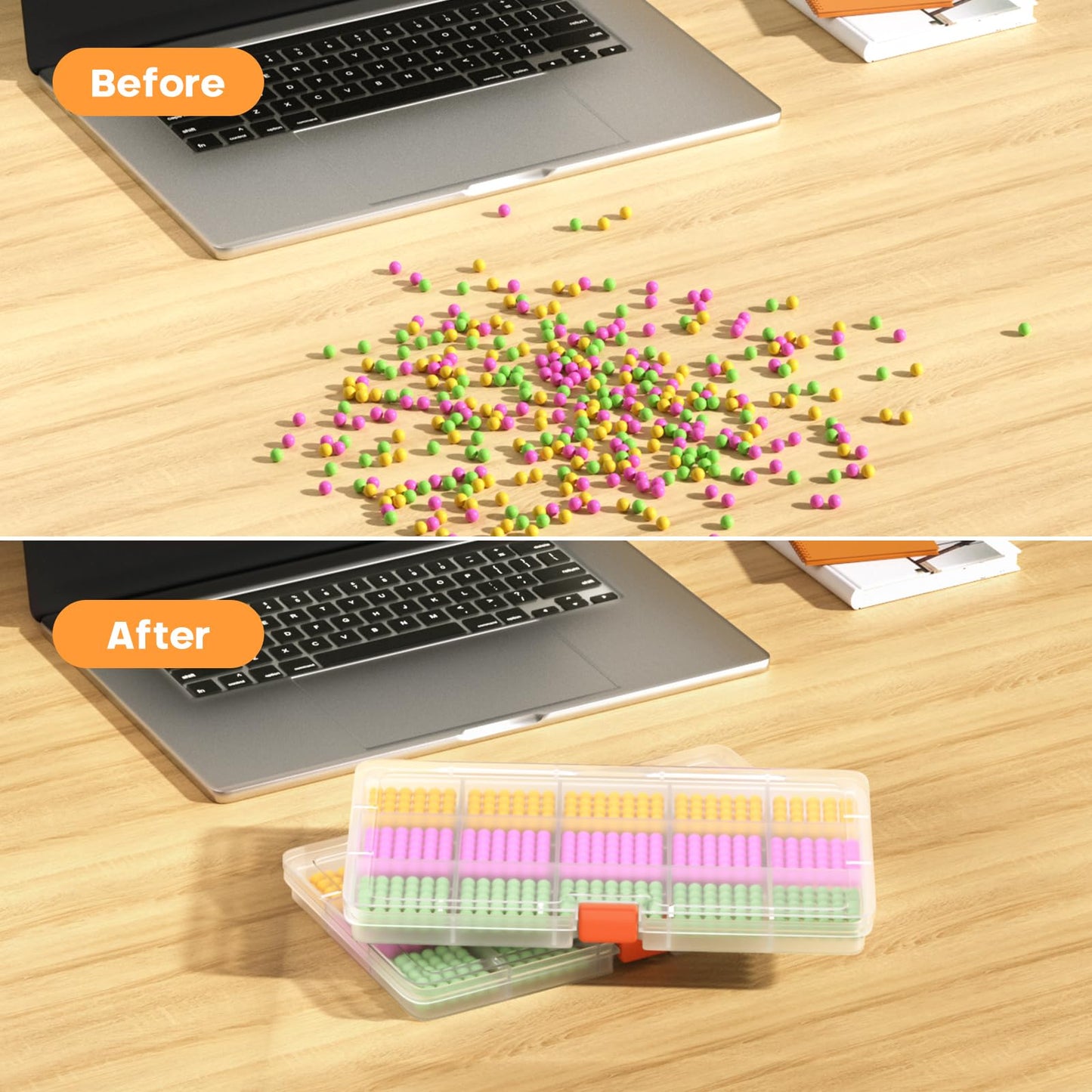 2PACK Extra Thick Bead Organizers, 15 Grid Mini Clear Plastic Storage Box Craft Containers for Nail jewelry rhinestones DIY Supply Case