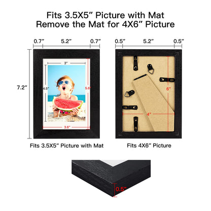 4x6 Picture Frame Distressed Farmhouse Wood Pattern Set of 4 with Tempered Glass,Display 3.5x5 with Mat or 4x6 Without Mat,Multicolour