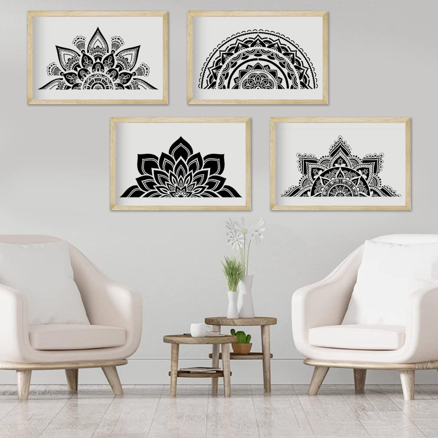 18x10 Inch Mandala Stencil Reusable Painting Templates - Floral Design Drawing Craft for DIY Wall, Tile, Furniture, Canva, Outdoor Indoor Decoration - 4 PCS