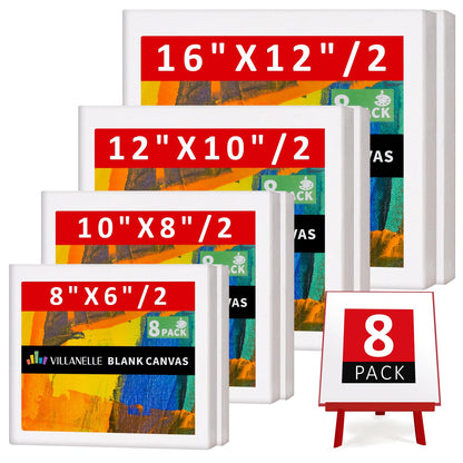 6x8, 8x10, 10x12, 12x16, 8 Set Artist Canvase Frame Board Panels, 100% Cotton Blank Canvase Oil Acrylic Watercolor Pouring Paint, Acid-Free for Kids & Artists