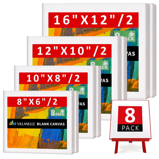 6x8, 8x10, 10x12, 12x16, 8 Set Artist Canvase Frame Board Panels, 100% Cotton Blank Canvase Oil Acrylic Watercolor Pouring Paint, Acid-Free for Kids & Artists