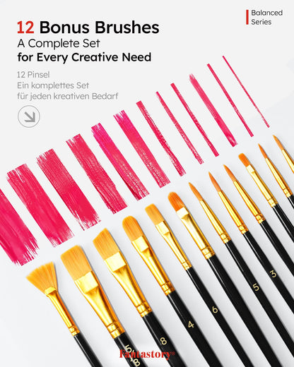 Acrylic Paint Set, 24 x 60 ml with 12 Brushes; Christmas Acrylic Paint, Waterproof; For Artwork & DIY Projects on Canvas, Wood, Glass, Clay, Fabric, Ceramic, Paper, Canvas