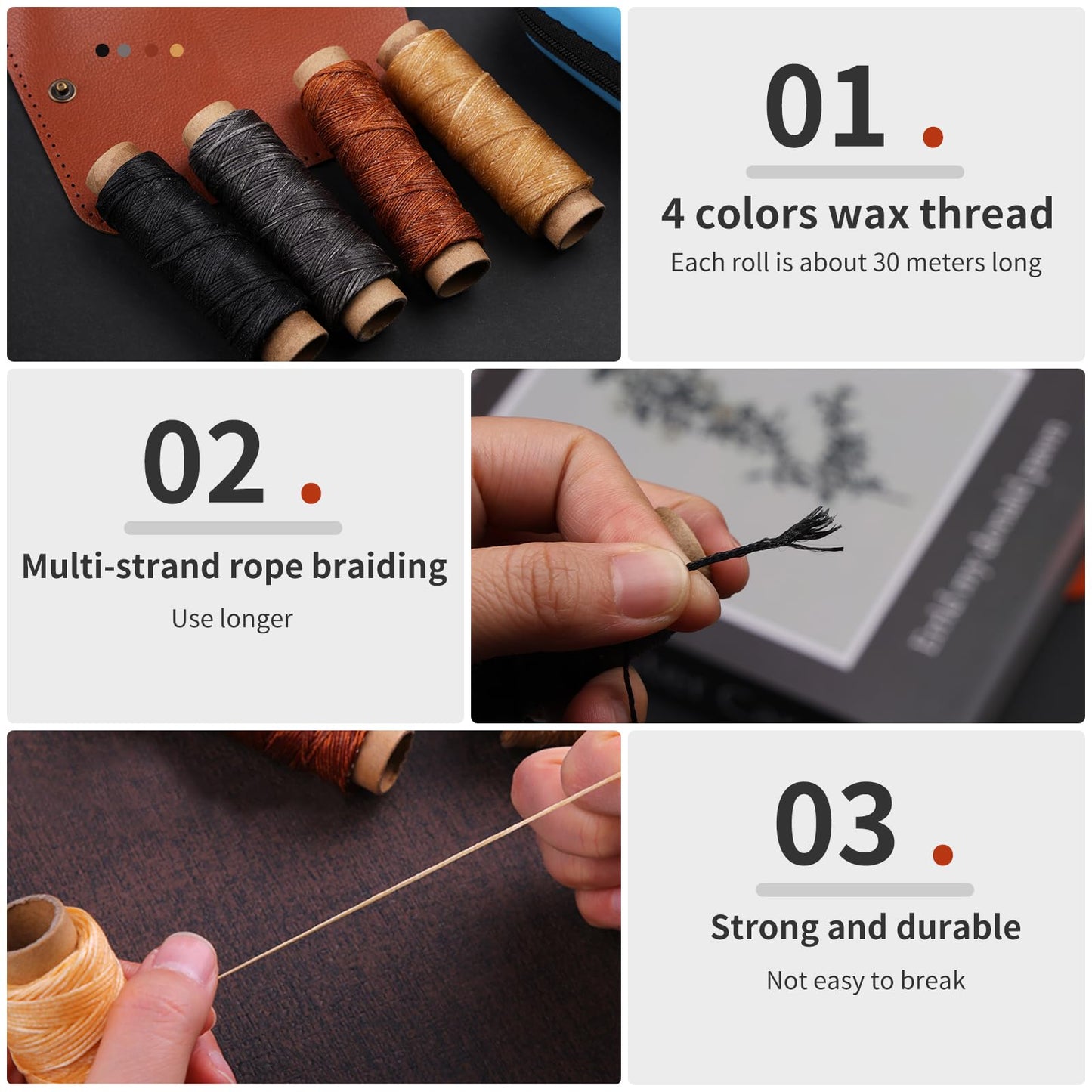 Leather Sewing Kit, Leather Stitching Kit with Sewing Awl, Needles, Waxed Thread, Upholstery Repair Kit, Heavy Duty Sewing Tools for Hand Stitching Car Seats, Sofa, Carpets, Shoes, DIY Craft