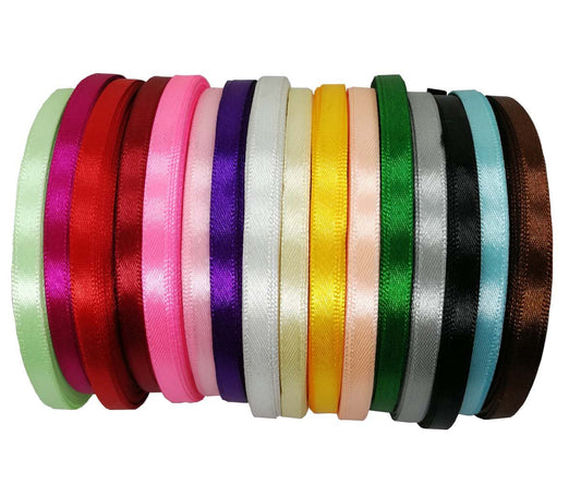 16 Rolls 400 Yards Solid Satin Fabric Ribbon Multi-Color Packing for Gift Package Wrapping Hair Bow Clips Accessories, Crafting, Sewing, Wedding, Decorator, etc (1/4" 6MM)