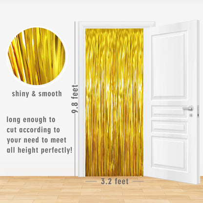 6.4 ft x 9.8 ft Metallic Tinsel Foil Fringe Curtains,Pack of 2 Party Streamer Backdrop for Birthday,Graduation Decorations and New Year Eve (Gold)