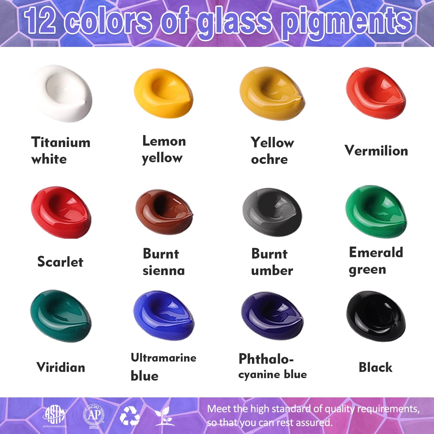 Acrylic Glass Paint Set with 6 Brushes, 1 Palette, 12 Colors Stain Glass Paints for Wine Glass, Waterproof Acrylic Enamel Paint Kit to Create Translucent Arts on Porcelain, Window & Ceramic