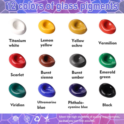 Acrylic Glass Paint Set with 6 Brushes, 1 Palette, 12 Colors Stain Glass Paints for Wine Glass, Waterproof Acrylic Enamel Paint Kit to Create Translucent Arts on Porcelain, Window & Ceramic
