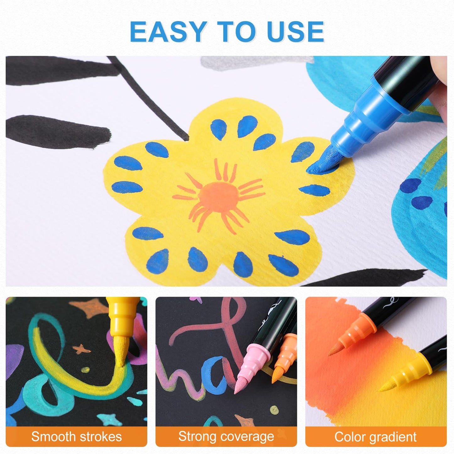 30 Colors Acrylic Paint Markers, Waterproof Dual Tip Acrylic Paint Pens with Brush and Fine Tip, Markers Set for Paper, Rock, Wood, Canvas, Glass, Ceramic and DIY Crafts Making Art Supplies