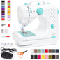 Compact Sewing Machine, 42-Piece Beginners Kit, Multifunctional Portable 6V Beginner Sewing Machine w/ 12 Stitch Patterns, Light, Foot Pedal, Storage Drawer - Teal/White