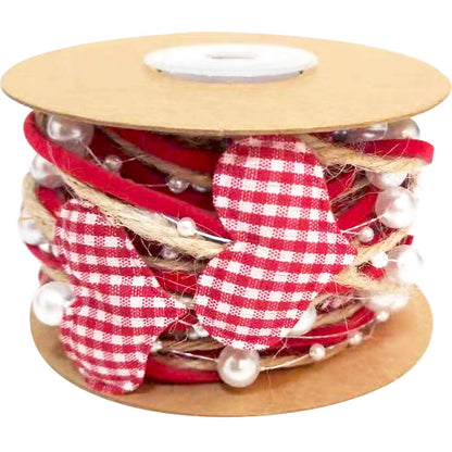 5.47 Yards Valentine's Day Heart Beads Ribbon Stain Ribbon Heart Garland Wreath for Valentine's Day Wedding Decoration