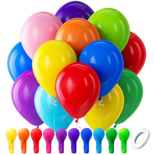 Assorted Rainbow Latex Balloons, 100 Pack 12 inch Round Helium Bright Color Balloons for Birthday Baby Shower Wedding Party Decorations