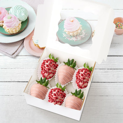 30 Pcs White Bakery Boxes with Window, 6 X 6 X 3 Inches, White Paperboard Treat Boxes for Cookies, Pastry, Cookies, Strawberries, Macarons