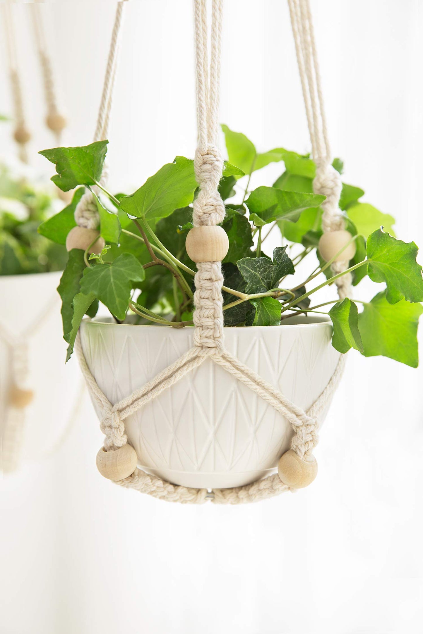 3 Pack Macrame Plant Hangers Indoor Different Size Hanging Planter Basket Flower Pot Holder with Beads No Tassels 35"/29"/23", Medium, Ivory