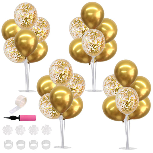 4 Set Gold Balloon Centerpieces for Table, Balloon Stand Kit for Party Centerpiece Table Decorations, 50th 60th 70 th 80th 90th 100th Birthday Decorations Graduation Decoration 2025 New Years