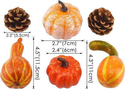 Mixture of Artificial Pumpkins, Lifelike Maple Leaves, Realistic Acorn with Natural Cap, Pine Cones for Festival Halloween Thanksgiving Fall Harvest Home Decoration(50pcs)