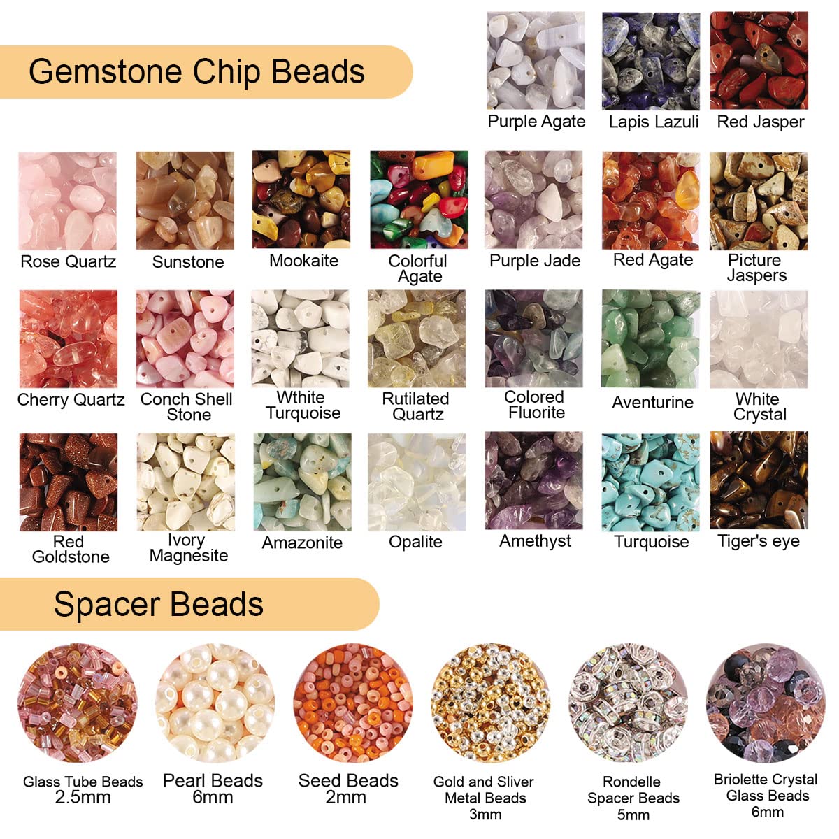 Crystal Beads for Jewelry Making, 2800PCS Natural Crystal Bead Gemstone Chip Beads for Earring Ring Making Kit with Spacer Beads Earring Hooks Pendants Charms Wire String for DIY Bracelets Beading Kit