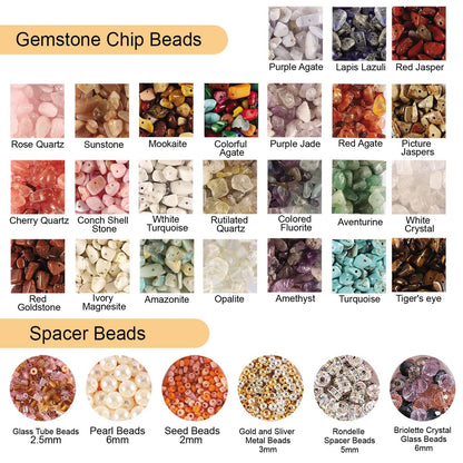 Crystal Beads for Jewelry Making, 2800PCS Natural Crystal Bead Gemstone Chip Beads for Earring Ring Making Kit with Spacer Beads Earring Hooks Pendants Charms Wire String for DIY Bracelets Beading Kit