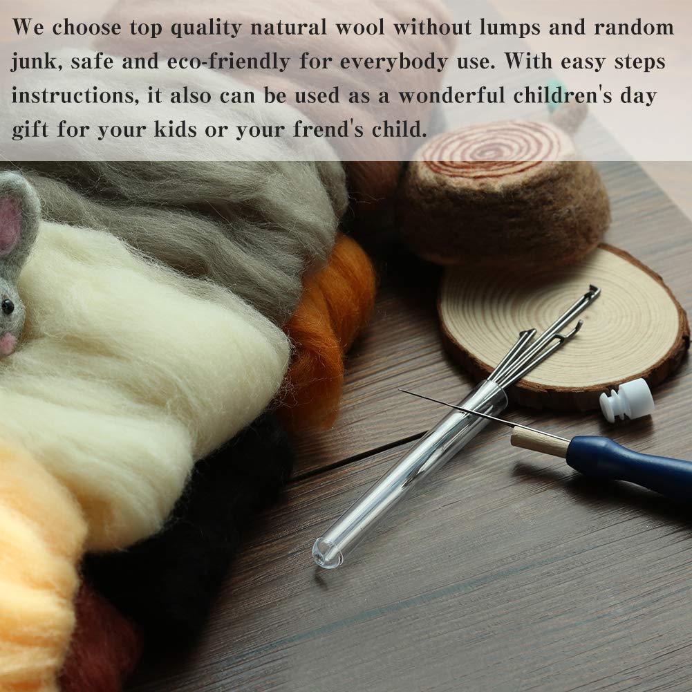 Needle Felting Kit, Needle Felting Starter Kit, 8 Colors Wool Roving Yarn with Wool Felt Tools for Beginners Spinning Felting Supplies, 8g/Color (Dark)