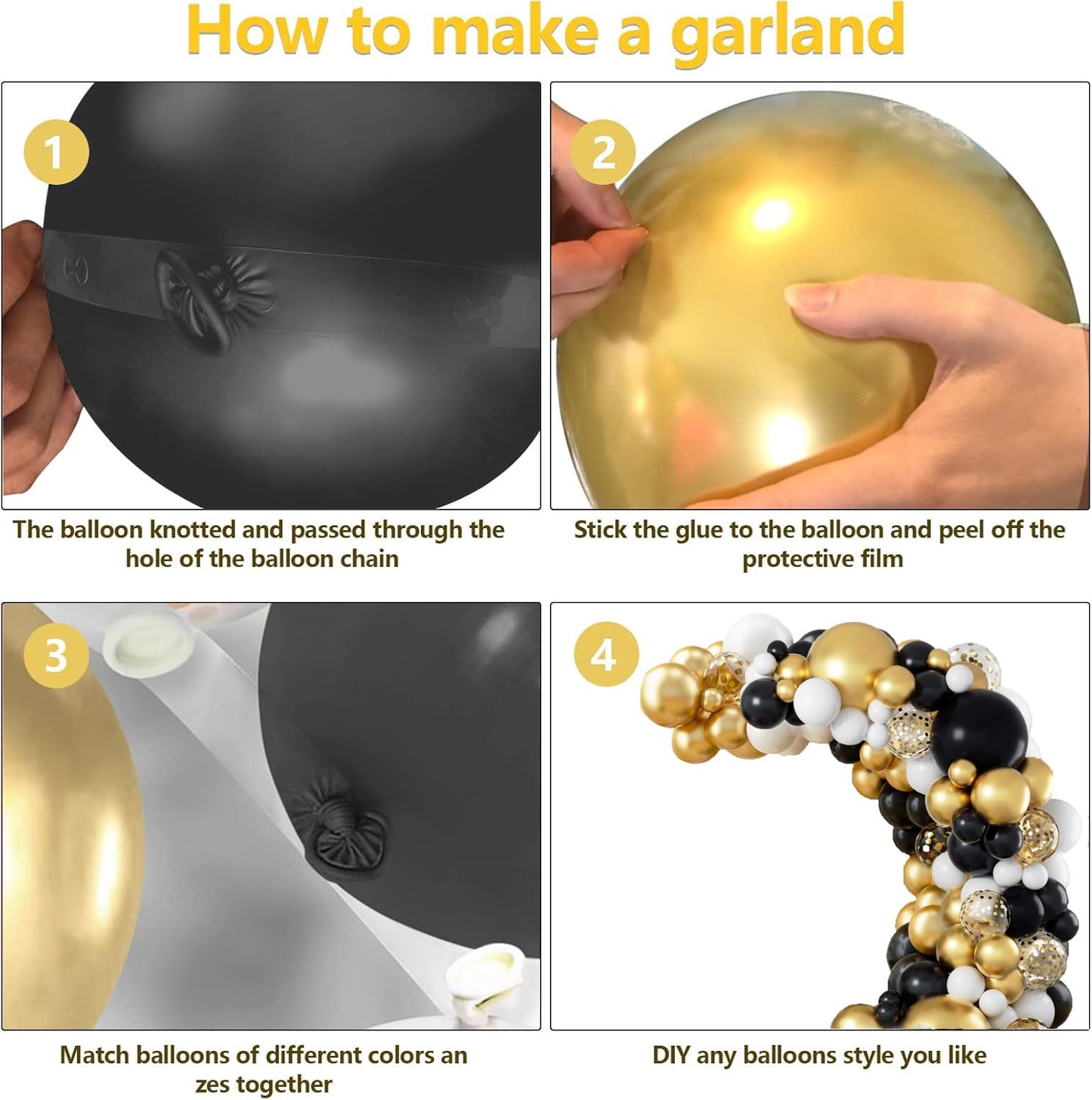 Black Gold White Balloon Arch Kit,137 Pcs Balloon Garland Kit Confetti Metallic with Balloons Tape for Wedding, Birthday,Graduation,New Years,Special Events Party Decoration