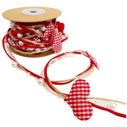 5.47 Yards Valentine's Day Heart Beads Ribbon Stain Ribbon Heart Garland Wreath for Valentine's Day Wedding Decoration