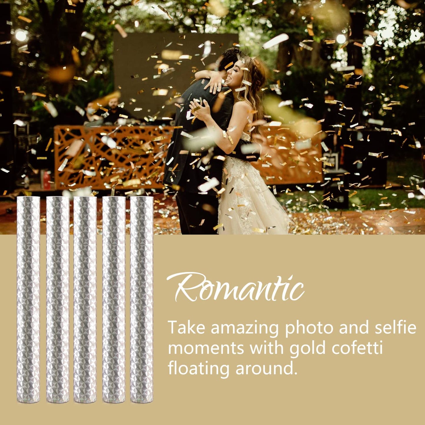 8Pack Gold Metallic Confetti Sticks, Confetti Flick Flutter Shoots Popper for Graduation, Birthday Party, Wedding, Anniversary Parties Supplies, Square, 7.8inch