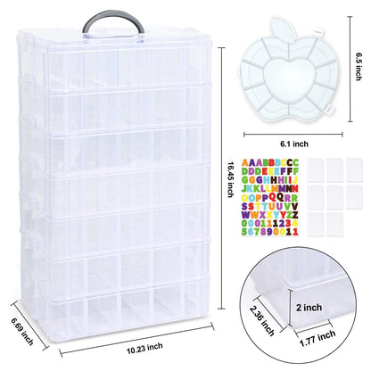 7 Layers Stackable Storage Container, 70 Adjustable Compartments (White) Perfect for Kids Toys, Art Crafts, Jewelry, Supplies, Mini Case & Letter Sticker Included