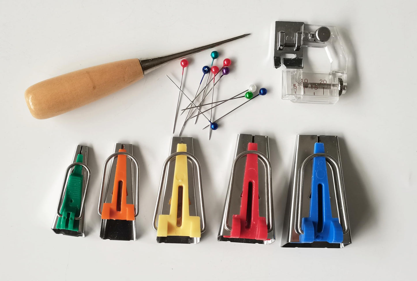 Bias Tape Maker Kits All 5 Sizes 6MM 9MM 12MM 18MM 25MM Binding Foot Craft Clips Awl Quilter's Pin