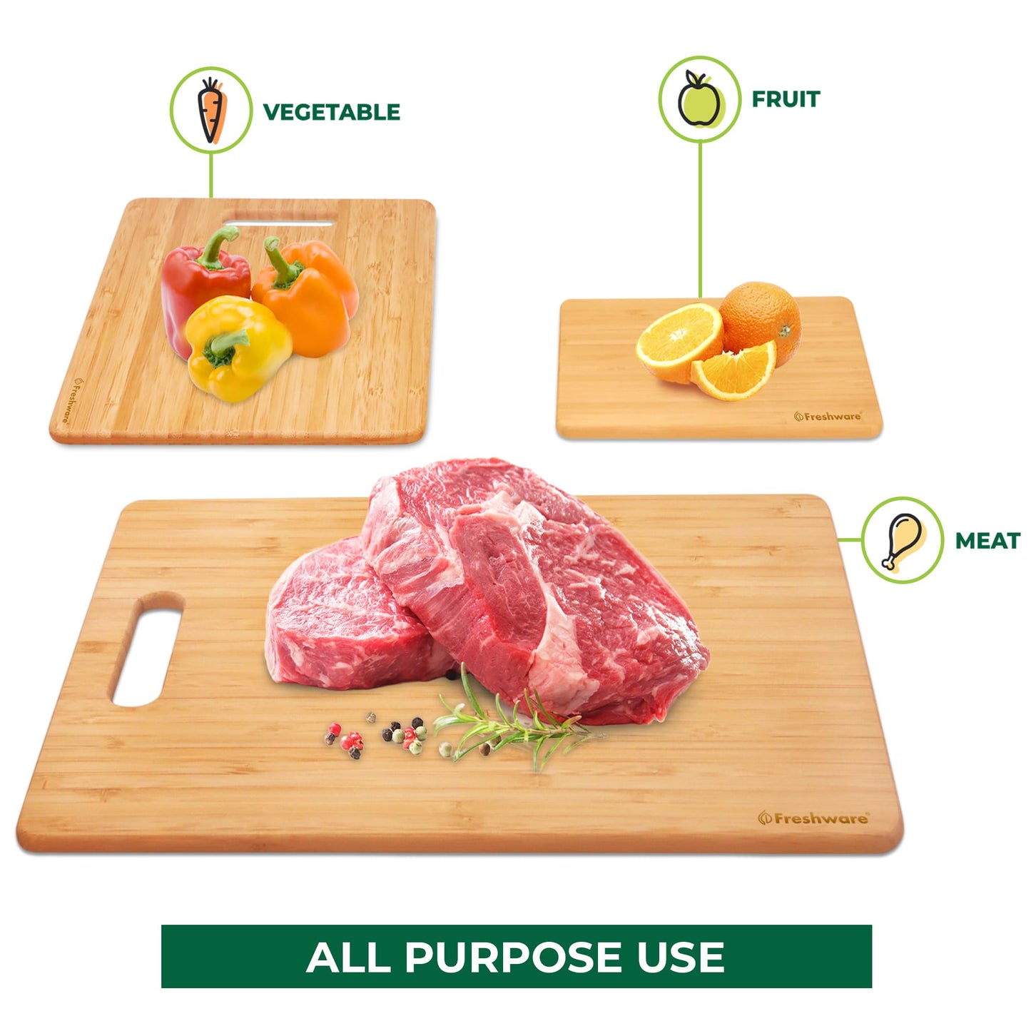 Cutting Boards for Kitchen [Set of 3] Wood Cutting Board for Chopping Meat, Vegetables, Fruits, Cheese, Knife Friendly Serving Tray with Handles