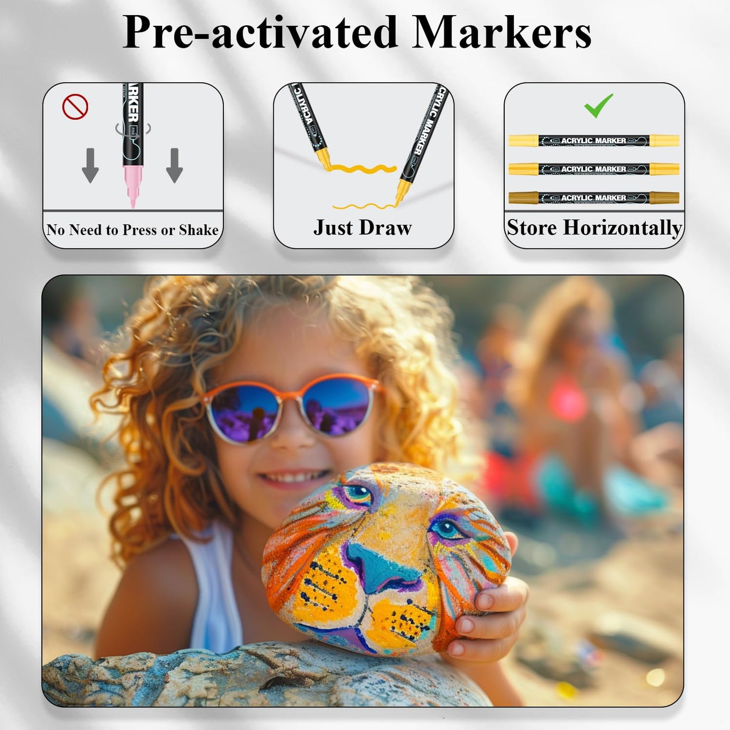 Acrylic Paint Markers, 24 Colors Paint Pens Acrylic Markers for Rock Painting, Wood, Ceramic, Glass, DIY Crafts & Art Supplies.