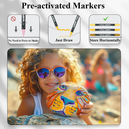 Acrylic Paint Markers, 24 Colors Paint Pens Acrylic Markers for Rock Painting, Wood, Ceramic, Glass, DIY Crafts & Art Supplies.