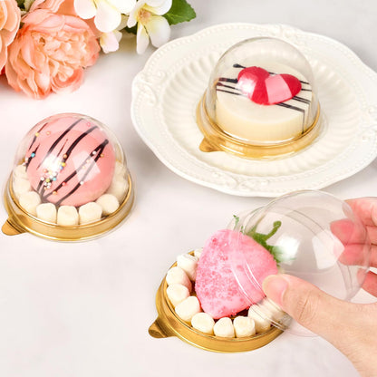 Mini Dessert Containers with Dome Lids, 100Pcs Clear Plastic Individual Ore Cookie holder, Small Cake Box for Mini Cupcake, Cocoa Bomb, Strawberry, Cheesecake and Mooncake