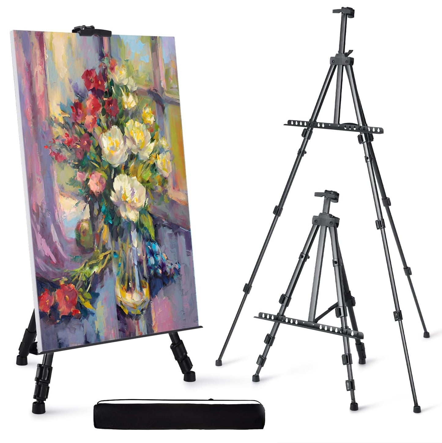 Easel for Painting, Double-Tier Easel Stand, Adjustable Height from 22-66 Inches, Tripod for Painting and Display with Carrying Bag, 66 Inches, Black