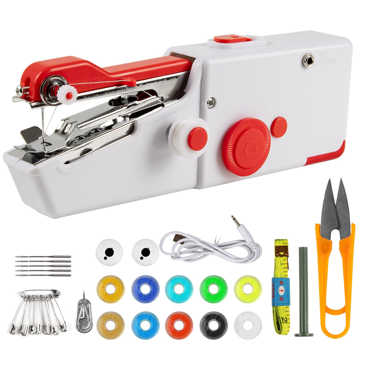 Handheld Sewing Machine, Mini Electric Portable Device for Quick Stitching, Beginners, DIY, Fabrics, Clothes, Home and Travel, White