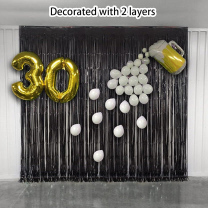Black [Tinsel] Foil Fringe [Curtain] s, Melsan 3.2 x 8 ft Streamer Backdrop for Birthday, Graduation, Fiesta, Halloween [Party] Decor - Pack of 2