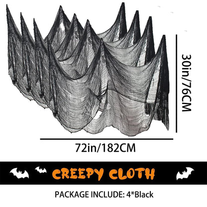 4 Pack Halloween Creepy Cloth Decorations, 30X72 Inch Black Scary Gauze, Spooky Decor for Haunted House, Outdoor Patio, Garden, Indoor Wall Windows - Black Cheesecloth
