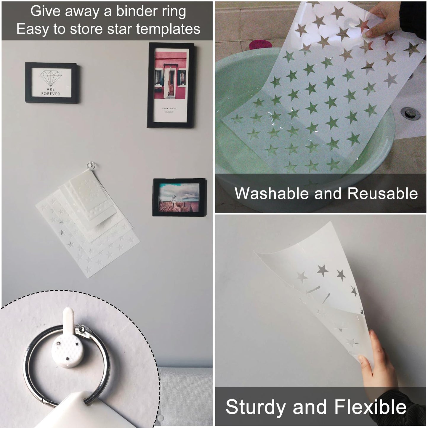 American Flag 50 Star Stencils and 13 Stars 1776 Templates, American Flag Templates, Ideal for Painting on Wood, Fabric, Paper, Walls [6 Sizes, 2 Styles]