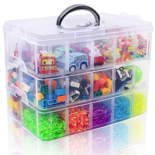 3-Tier Stackable Storage Container Box with Dividers-30 Compartments, Bead Organizers for Art Craft Storage, Washi Tape, Kids Toys, Jewelry, Beauty & Sewing Supplies