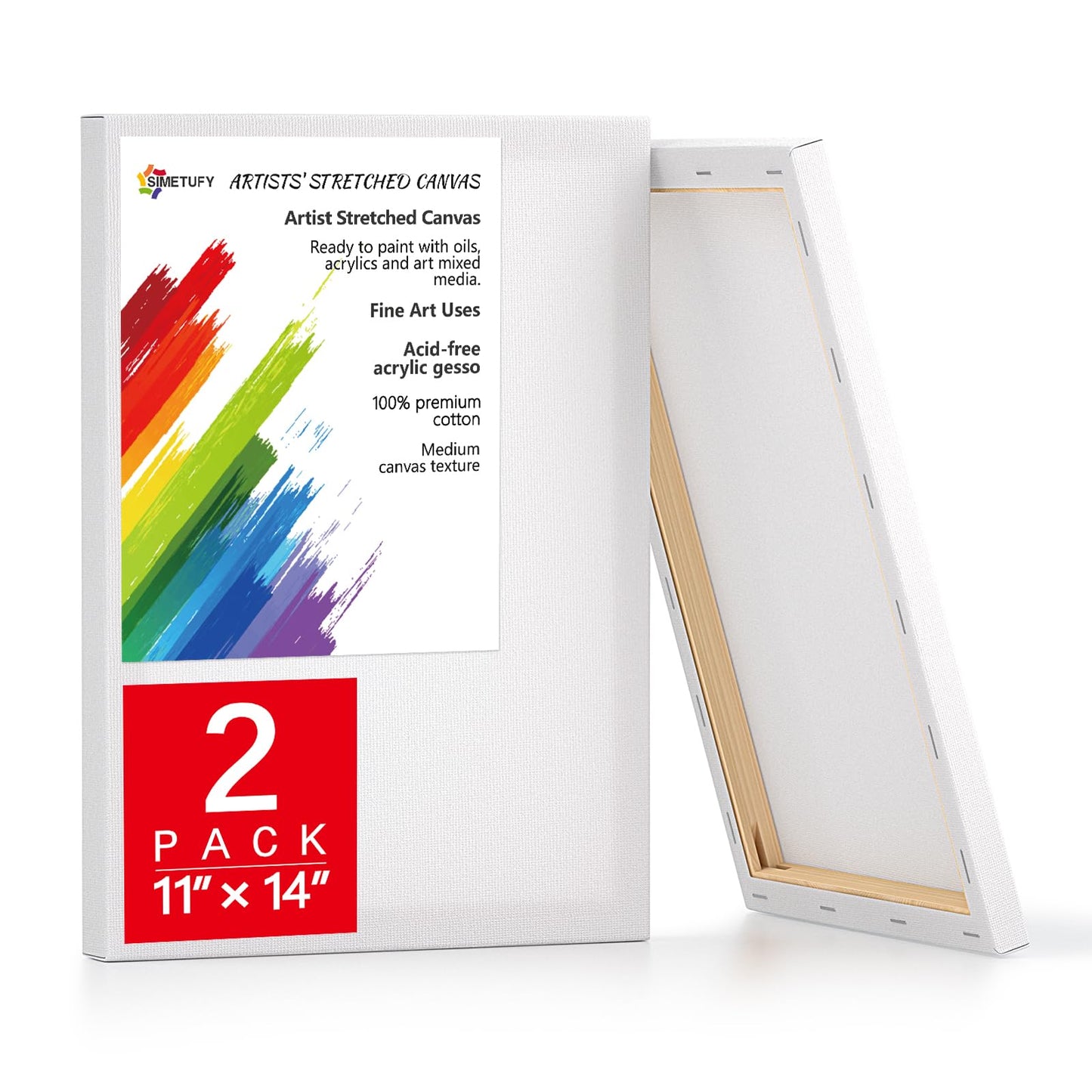 2 Pack Stretched Canvas for Painting 11x14 Inch, 100% Cotton Blank Painting Canvas for Acrylic or Oil Paint, Pre-Primed, 5/8 Inch Profile