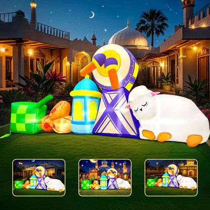 6 FT Spring Inflatable Lamp Outdoor Decoration with Drum Lamb Combine Blow up Yard Decoration, Built-in LED Lights for Easter Ramadan Garden Lawn Party