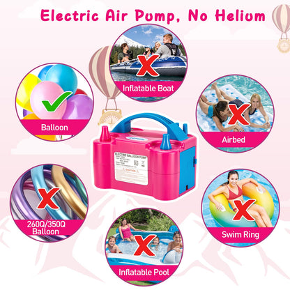 Electric Air Balloon Pump, 110V 600W Rose Red Portable Dual Nozzle Inflator/Blower for Party Decoration