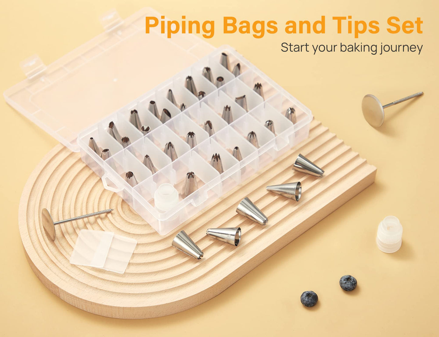42pcs Piping Bags and Tips Set, Cake Decorating Supplies Kits for Baking with 36 Numbered Frosting Icing Tips, 2 Reusable Pastry Bags, Easy Carry Storage Box and Other Baking Tools